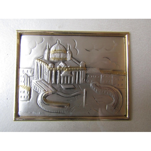 147 - Framed and Glazed 925 Sterling Silver Plaque Depicting St Peters Basilica Rome Plaque Approximately ... 