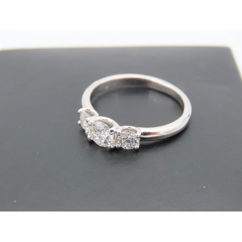 159 - 18 Carat White Gold Set Ladies Three Stone Diamond Ring Size N and a Half Attractive Bright Colour t... 