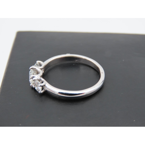 159 - 18 Carat White Gold Set Ladies Three Stone Diamond Ring Size N and a Half Attractive Bright Colour t... 