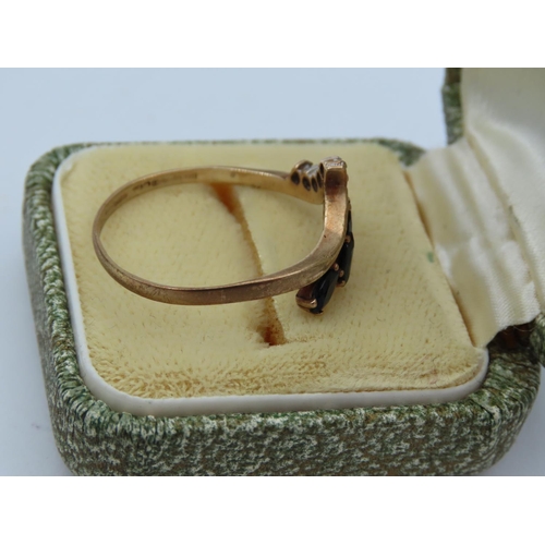 16 - 9 Carat Diamond and Sapphire Set Wishbone Motif Ladies Ring Size V