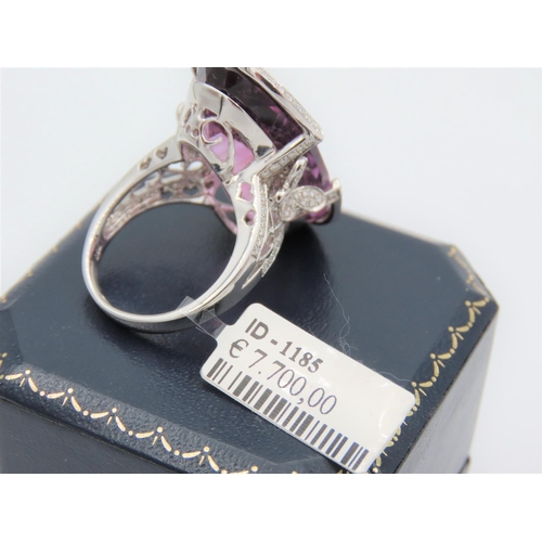 167 - Halo Diamond Set Tourmaline Centre Stone Ladies Ring Mounted on 18 Carat White Gold Band with Furthe... 