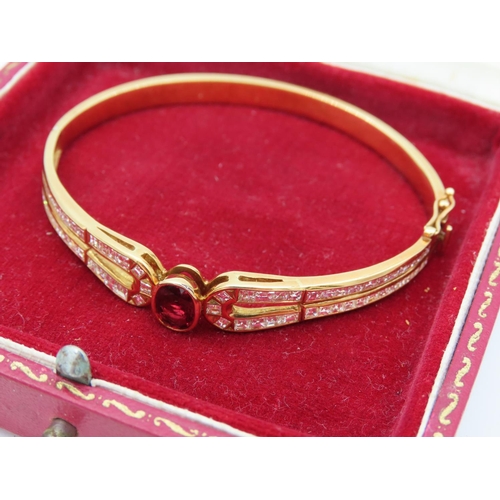 175 - Ruby Centre Stone Set Diamond Decorated 18 Carat Yellow Gold Ladies Bracelet Diamonds Approximately ... 