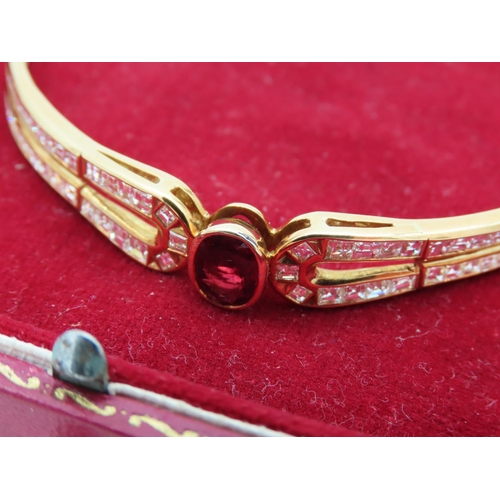 175 - Ruby Centre Stone Set Diamond Decorated 18 Carat Yellow Gold Ladies Bracelet Diamonds Approximately ... 