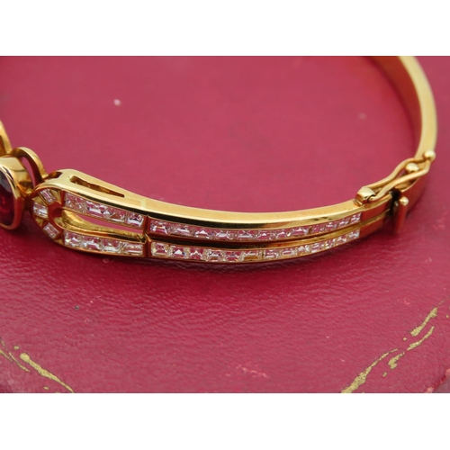 175 - Ruby Centre Stone Set Diamond Decorated 18 Carat Yellow Gold Ladies Bracelet Diamonds Approximately ... 