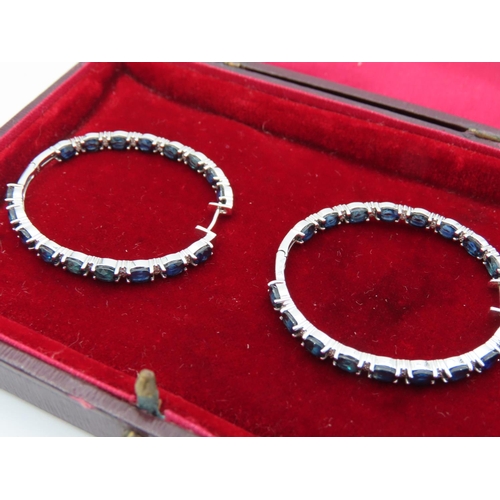 176 - Pair of Large Round Form Diamond and Sapphire Ladies Earrings Mounted on 18 Carat White Gold