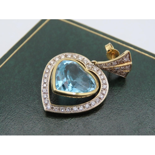 177 - Pair of Attractively Set Heart Shape Ladies Diamond Earrings Blue Topaz Centre Stones Clear High Col... 