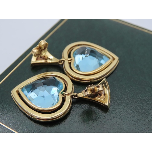 177 - Pair of Attractively Set Heart Shape Ladies Diamond Earrings Blue Topaz Centre Stones Clear High Col... 