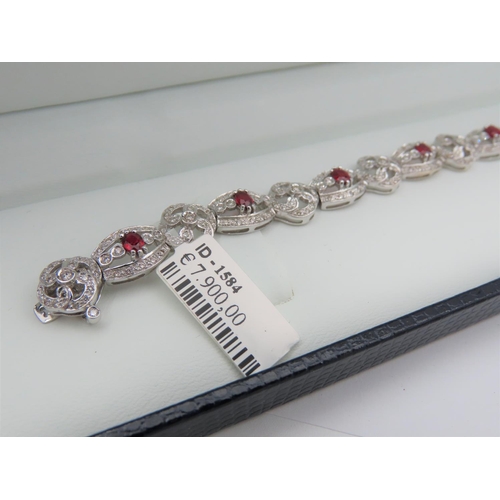 194 - Diamond and Ruby Set Ladies Bracelet Articulated Form Attractively Set Good High Colour Rubies of De... 