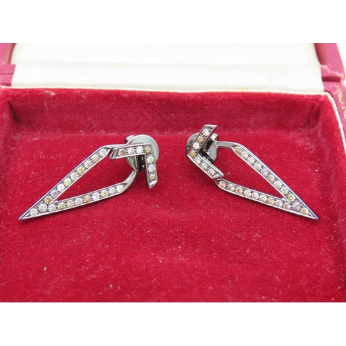 196 - Unusual Pair of Geometric Form Champagne Diamond Set Ladies Earrings Mounted on 18 Carat White Gold