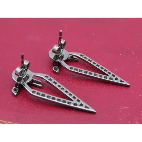 196 - Unusual Pair of Geometric Form Champagne Diamond Set Ladies Earrings Mounted on 18 Carat White Gold