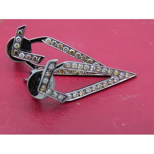 196 - Unusual Pair of Geometric Form Champagne Diamond Set Ladies Earrings Mounted on 18 Carat White Gold