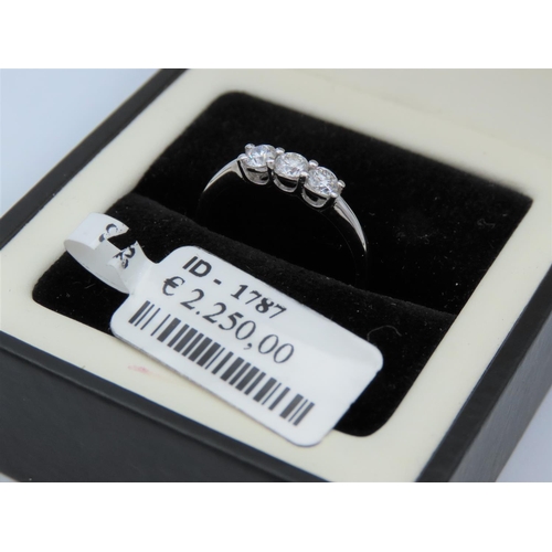 199 - 18 Carat White Gold Set Diamond Trilogy Ring Size M and a Half Diamonds Approximately 0.5 Carats