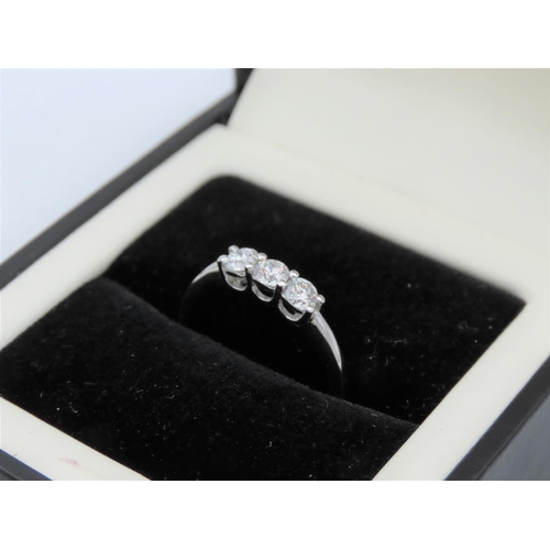 199 - 18 Carat White Gold Set Diamond Trilogy Ring Size M and a Half Diamonds Approximately 0.5 Carats