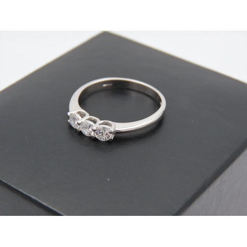 199 - 18 Carat White Gold Set Diamond Trilogy Ring Size M and a Half Diamonds Approximately 0.5 Carats