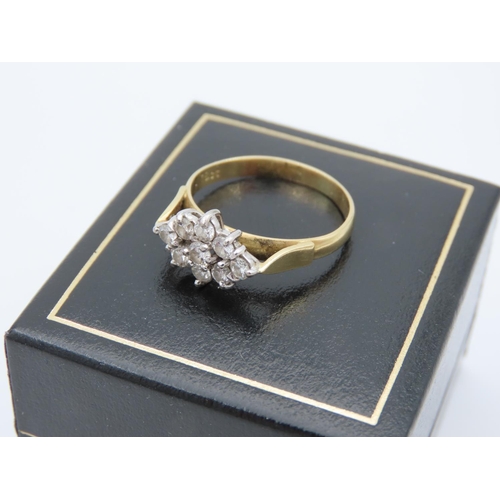 2 - 18 Carat Yellow Gold Set Diamond Cluster Ring Attractive Colour Ring Size R