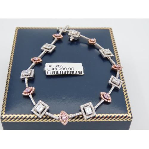 204 - 18 Carat White Gold Mounted Halo Set Rare Fancy Pink Diamond Bracelet with Further White Clear Diamo... 