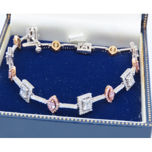 204 - 18 Carat White Gold Mounted Halo Set Rare Fancy Pink Diamond Bracelet with Further White Clear Diamo... 