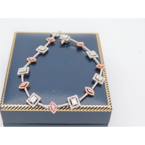 204 - 18 Carat White Gold Mounted Halo Set Rare Fancy Pink Diamond Bracelet with Further White Clear Diamo... 