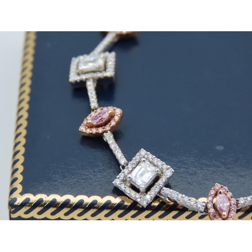 204 - 18 Carat White Gold Mounted Halo Set Rare Fancy Pink Diamond Bracelet with Further White Clear Diamo... 