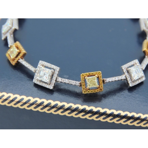 205 - Ladies Geometric Form Diamond Set Bracelet White and Champagne Diamonds with Yellow 18 Carat Gold Se... 