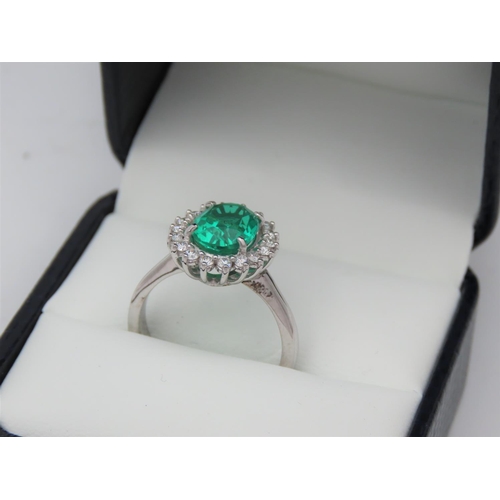 207 - Emerald and Diamond Ladies Ring Emerald Approximately 2 Carats, Mounted on 18 Carat White Gold Band ... 