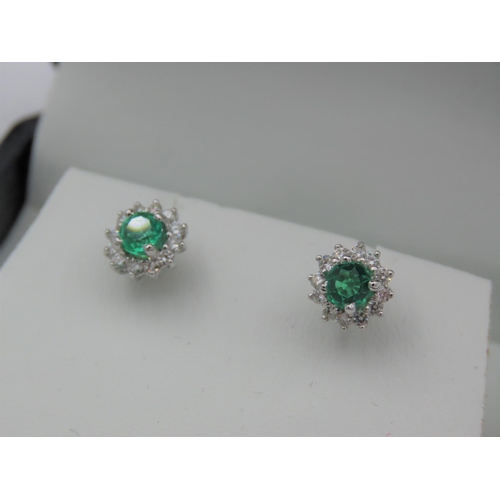 209 - Pair of Ladies Diamond and Emerald Cluster Earrings Mounted on 18 Carat White Gold Diamonds Approxim... 