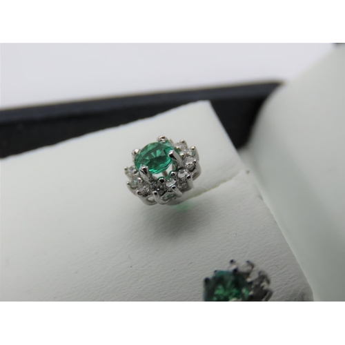 209 - Pair of Ladies Diamond and Emerald Cluster Earrings Mounted on 18 Carat White Gold Diamonds Approxim... 