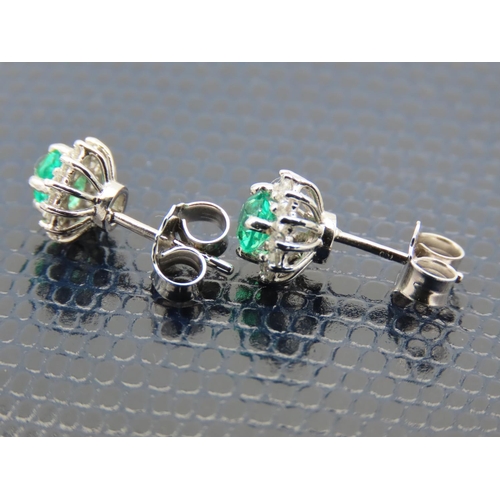 209 - Pair of Ladies Diamond and Emerald Cluster Earrings Mounted on 18 Carat White Gold Diamonds Approxim... 