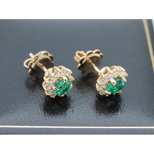 210 - Pair of Ladies Diamond and Emerald Cluster Earrings Mounted on 18 Carat White Gold Diamonds Approxim... 