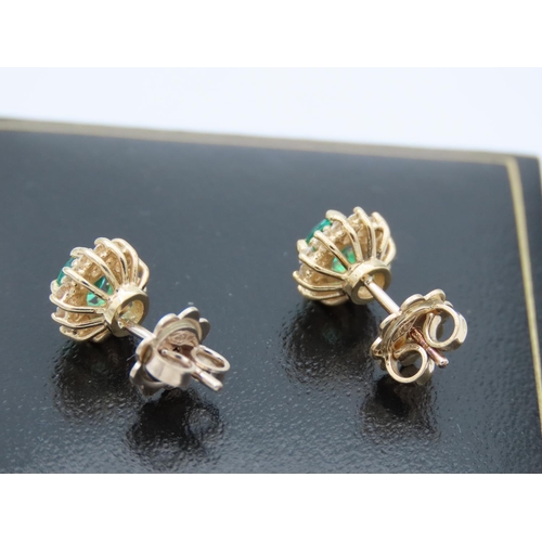 210 - Pair of Ladies Diamond and Emerald Cluster Earrings Mounted on 18 Carat White Gold Diamonds Approxim... 