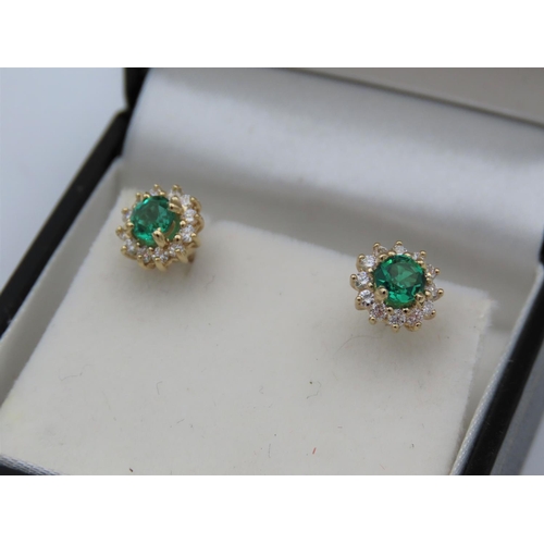 210 - Pair of Ladies Diamond and Emerald Cluster Earrings Mounted on 18 Carat White Gold Diamonds Approxim... 