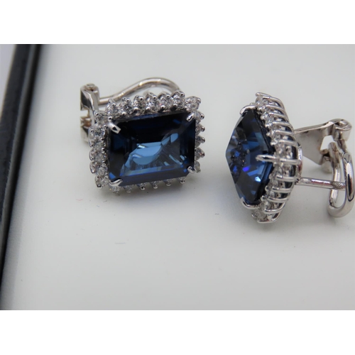 211 - Pair of Cushion Cut Diamond and Sapphire Ladies Earrings Mounted on 18 Carat White Gold Sapphires To... 