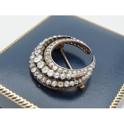 215 - Diamond Set 18 Carat Yellow Gold Crescent Form Brooch Total Diamond Weight Approximately 4 Carats