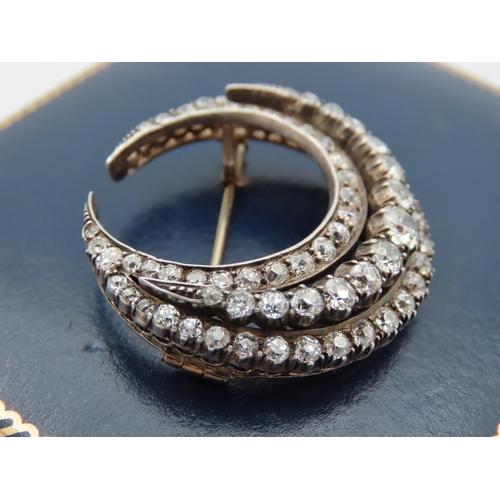 215 - Diamond Set 18 Carat Yellow Gold Crescent Form Brooch Total Diamond Weight Approximately 4 Carats