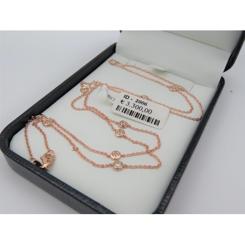 218 - 18 Carat Pink Gold Tiffany Design Diamond Set Ladies Necklace 60cm Long Approximately