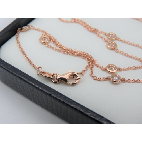 218 - 18 Carat Pink Gold Tiffany Design Diamond Set Ladies Necklace 60cm Long Approximately