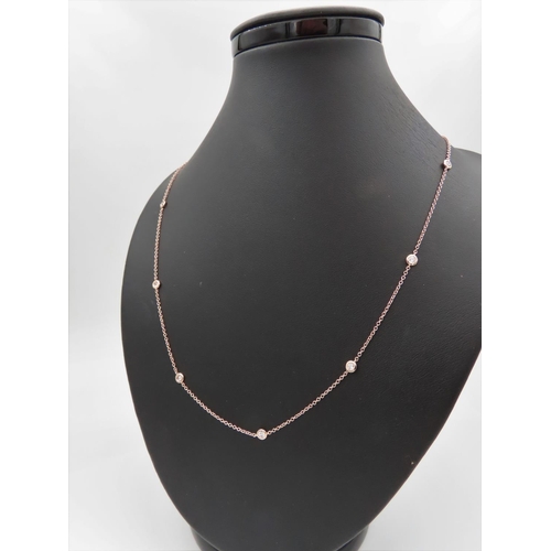 218 - 18 Carat Pink Gold Tiffany Design Diamond Set Ladies Necklace 60cm Long Approximately