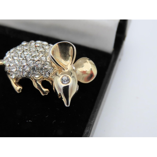 22 - 9 Carat Gold and Diamond Set Mouse Motif Ladies Brooch Attractively Detailed