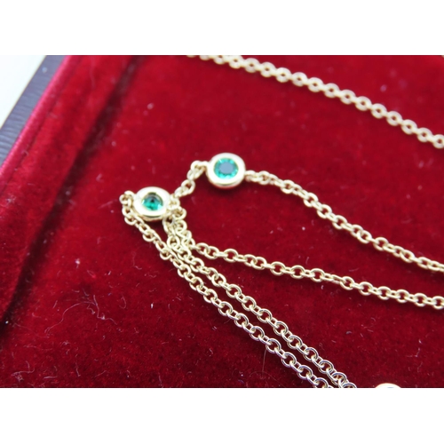 220 - 18 Carat Yellow Gold Tiffany Design Ladies Necklace Set with Emeralds and Diamonds 60cm Long