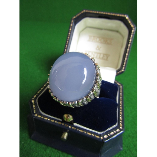 226 - Chalcedony Cabochon Cut Ladies Dress Ring Mounted on 18 Carat White Gold Band and Setting with Furth... 