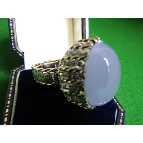 226 - Chalcedony Cabochon Cut Ladies Dress Ring Mounted on 18 Carat White Gold Band and Setting with Furth... 