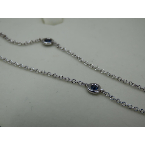 227 - 18 Carat White Gold Tiffany Design Diamond and Sapphire Set Ladies Necklace 45cm Long