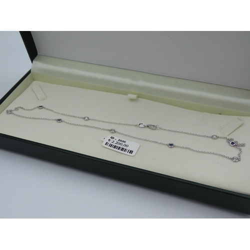 227 - 18 Carat White Gold Tiffany Design Diamond and Sapphire Set Ladies Necklace 45cm Long