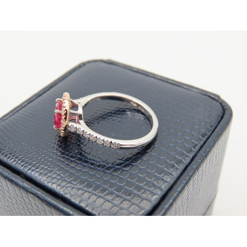 228 - Halo Diamond Set Ladies Centre Stone Ruby Ring Mounted on 18 Carat White Gold Ruby Centre Stone Appr... 