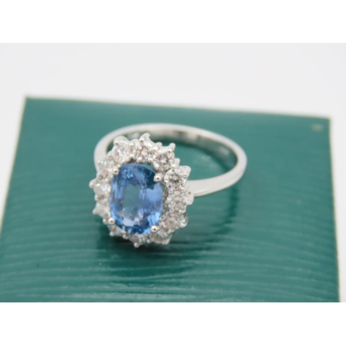 229 - Sapphire and Diamond Ladies Cluster Ring Mounted on 18 Carat White Gold Sapphire Approximately 2.4 C... 