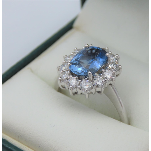 229 - Sapphire and Diamond Ladies Cluster Ring Mounted on 18 Carat White Gold Sapphire Approximately 2.4 C... 