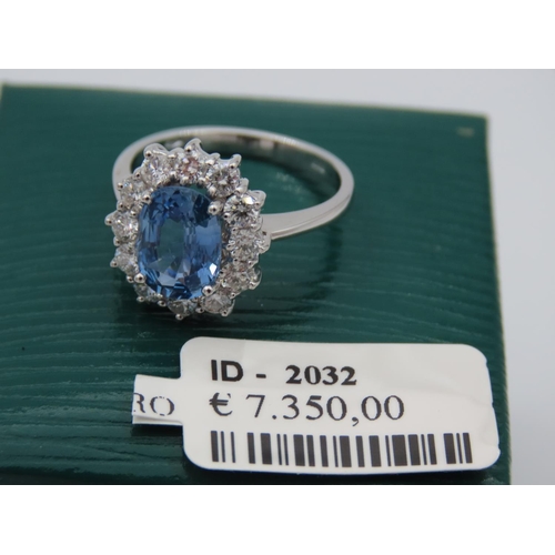 229 - Sapphire and Diamond Ladies Cluster Ring Mounted on 18 Carat White Gold Sapphire Approximately 2.4 C... 