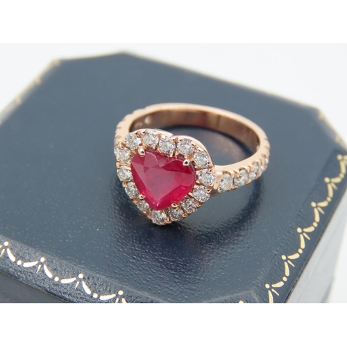 230 - Ruby Heart Form Halo Diamond Set Ladies Ring Mounted on 18 Carat White Gold Ruby Approximately 2 Car... 