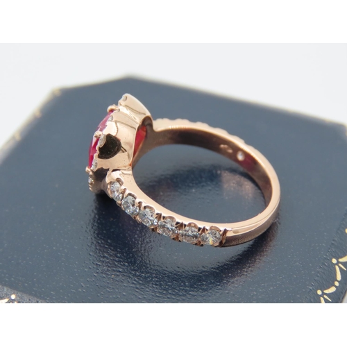 230 - Ruby Heart Form Halo Diamond Set Ladies Ring Mounted on 18 Carat White Gold Ruby Approximately 2 Car... 