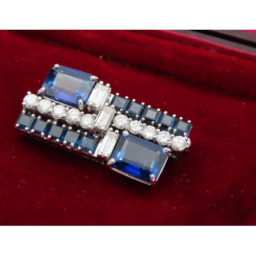 235 - Sapphire and Diamond Ladies Brooch of Modernist Form Sapphires Approximately 8 Carats Diamonds Appro... 